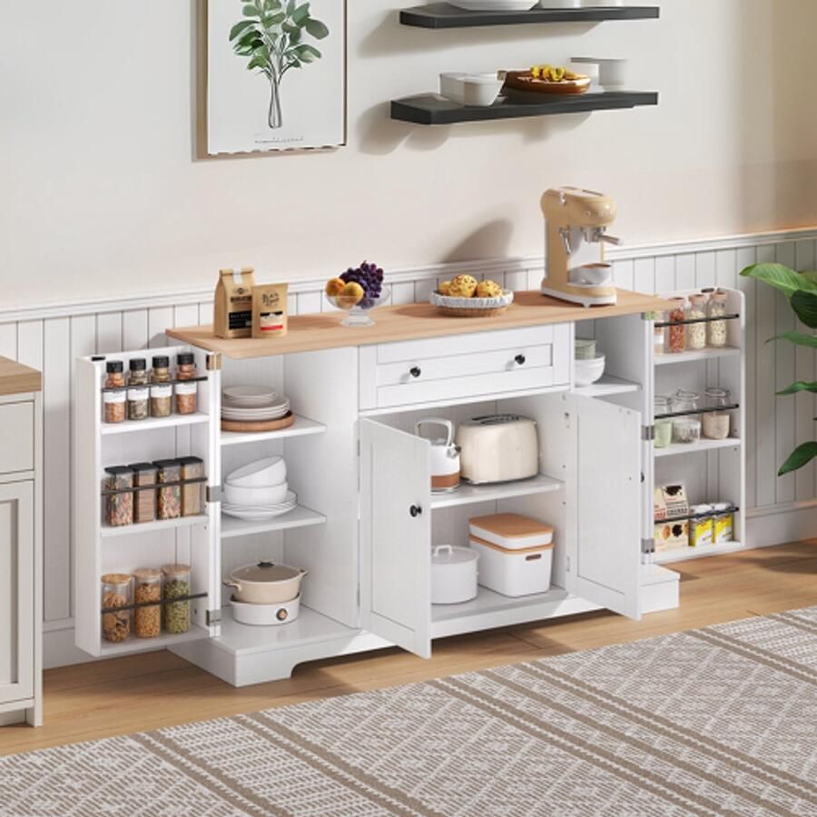 GOTAGEE Learnlogic Multifunctioneel keukenbuffet 138 cm dressoir met lade planken deuren en verstelbare planken modern ontwerp met kantelbeveiliging ideaal voor keuken woonkamer en slaapkamer