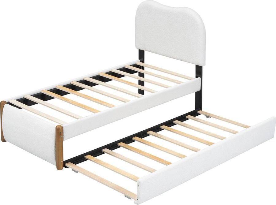 GOTAGEE Linnen bed laag bed jeugdbed kinderbed modern logeerbed met uitklapbed