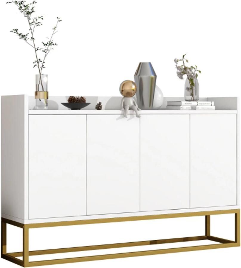 GOTAGEE Modern dressoir in minimalistische stijl 4-deurs greeploze buffetkast voor eetkamer woonkamer keuken (wit) - Foto 2
