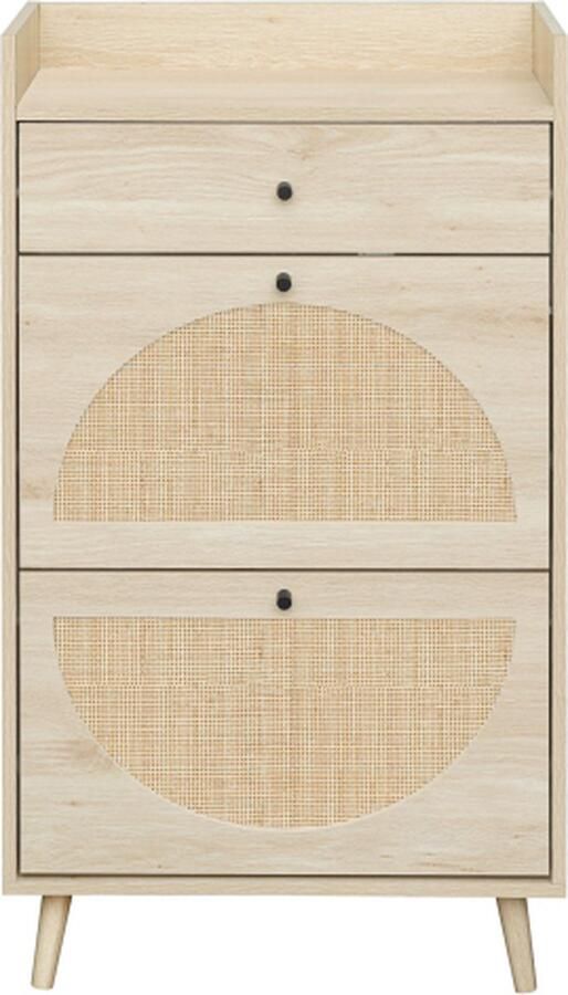 GOTAGEE Schoenenkast met twee deuren en één lade in rotanlook dubbele legplank zonder achterwand