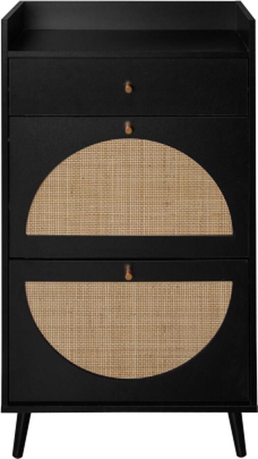 Gotagee Schoenenkast met twee deuren en één lade in rotanlook dubbele legplank zonder achterwand