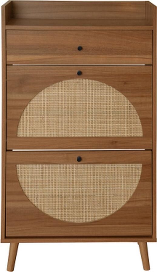 GOTAGEE Schoenenkast met twee deuren en één lade in rotanlook dubbele legplank zonder achterwand