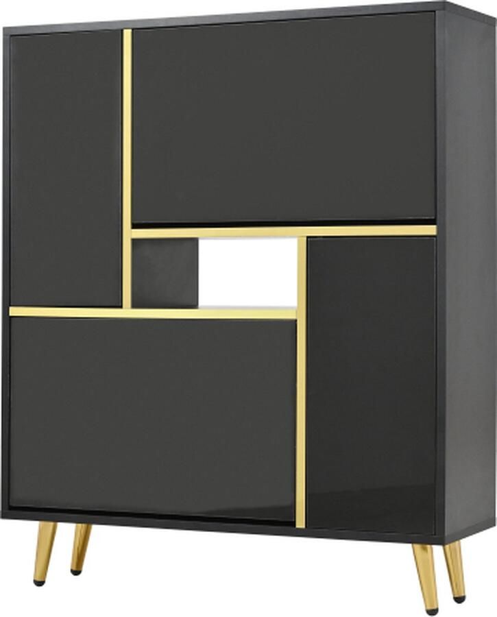 GOTAGEE Schoenenkast zwarte schoenenkast met hoogglans front en 16-kleuren LED-verlichting (80 x 25 x 96 cm)