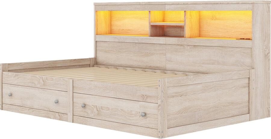 GOTAGEE Slaapbank 90x200 cm met oplaadpoorten eenpersoonsbed jeugdbed