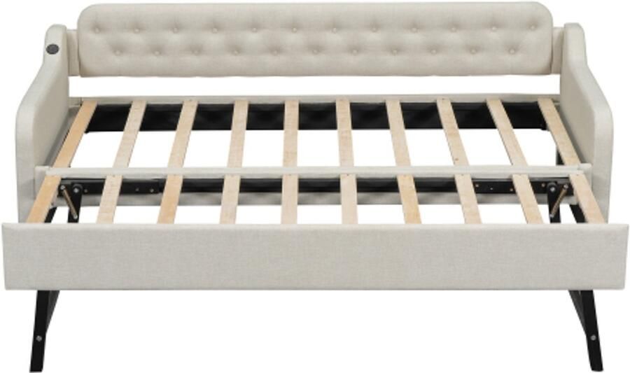 GOTAGEE Slaapbank 90x200cm slaapbank met uitschuifbaar bed USB-aansluiting beige