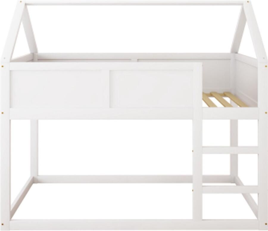 GOTAGEE Stapelbed 90 x 200 cm kinderbed laag stapelbed eenpersoonsbed hoogslaper met trap wit