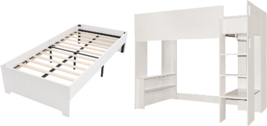 GOTAGEE Stapelbed 90 x 200 cm kinderbed met bedframe kledingkast bureau open kasten en trap wit