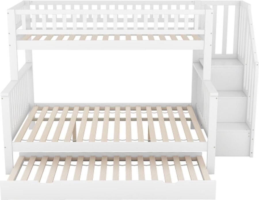 GOTAGEE Stapelbed 90 x 200cm 140 x 200cm Kinderbed Bed met rolcontainer Trap Logeerbed Tweepersoonsbed Houten bed zonder matras Jeugdbed