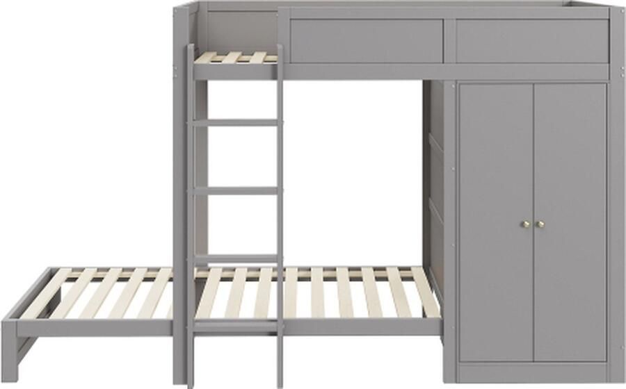 GOTAGEE Stapelbed 90x200cm met verticale veiligheidstrap en ingebouwde kast