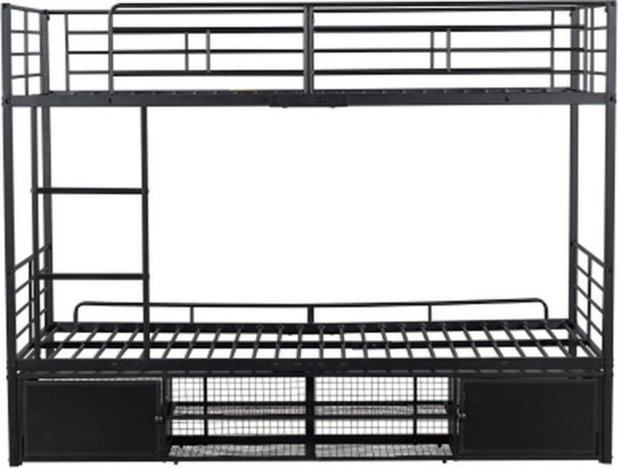 GOTAGEE Stapelbed 90x200cm Metalen bed zonder matras Zwart IJzer met zijladder met valbeschermingshek - Foto 2