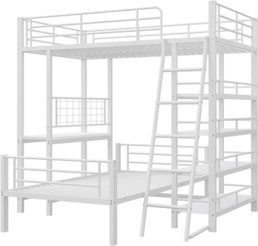 GOTAGEE Stapelbed metalen frame hoogslaper 90x200 multifunctioneel bed met meerdere opbergvakken wit