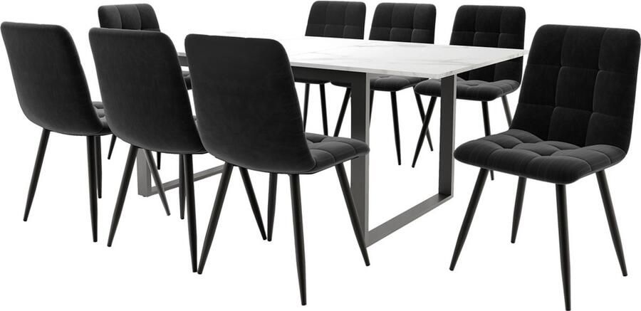 GOTAGEE Uitschuifbare eettafel met eetkamerstoelenset Keuken eettafel en stoelenset Woonkamer tafel en stoelenset (9-delige set) 1 tafel met 8 stoelen