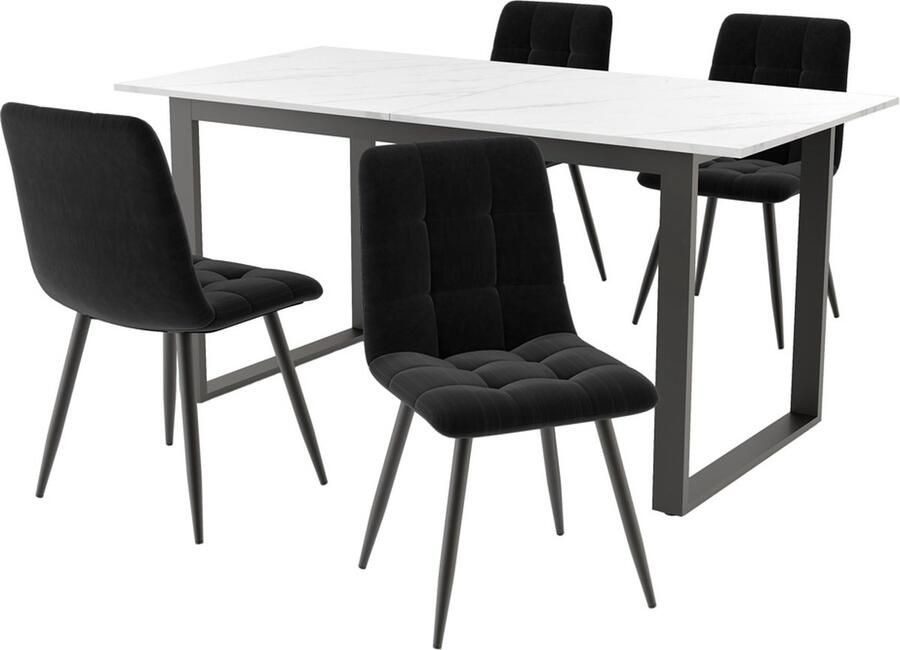 GOTAGEE Uitschuifbare eettafel met eetkamerstoelenset Keuken eettafel en stoelenset Woonkamer tafel en stoelenset (5-delige set) 1 tafel met 4 stoelen