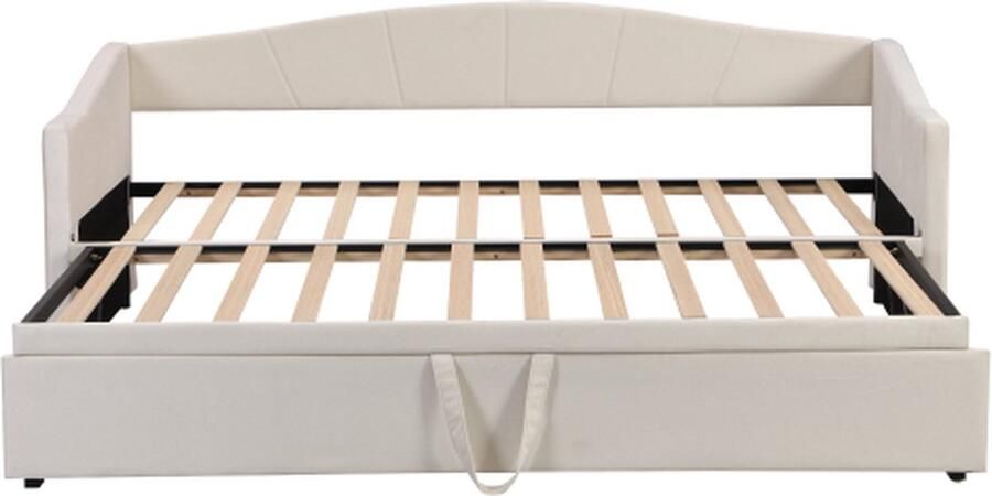 GOTAGEE Uitschuifbare slaapbank 90 180x200cm Gestoffeerd bed (zonder matras) Fluweel Beige
