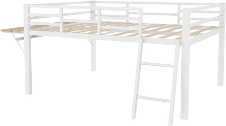 GOTAGEE Vlak bed 140 x 200 cm metalen bed zonder matras leuning ladder bureau op afstand bedienbare LED-lichtstrip wit Zonder matras