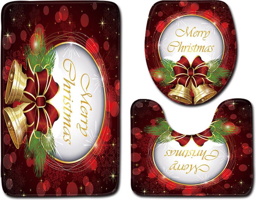 Gotrays Badkamerset 3-delige kerstbadkamerkleden antislip flanellen vloerkleden met U-profiel voor badkamer bad douche toilet - Foto 2