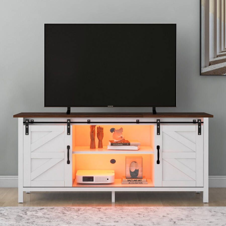 Gotrays Grote TV Kabinet Entertainment Center TV Stand Verstelbare Planken voor Woonkamer Eetkamer Witte TV Kabinet Sideboard met 2 Schuifdeuren Lage Kabinet Modern Ontwerp 120*40*60.5cm