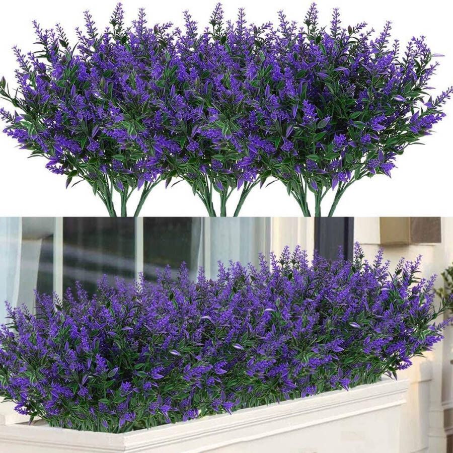 Gotrays Kunstmatige Greenery Lavendel nep struiken Bloemen 12 bundels UV-bestendig opknoping planter Flora Fence Indoor Buiten Decor bruiloft tafel bloemen Arrangement boeket vuller (paars)