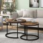 Gotrays Modern Ronde Salontafel Set van 2 Salontafel Woonkamer Ronde houten salontafel met massief metalen frame met poedercoating Rustiek voor Woonkamer Balkon Tuin etc.（Wit） - Thumbnail 1