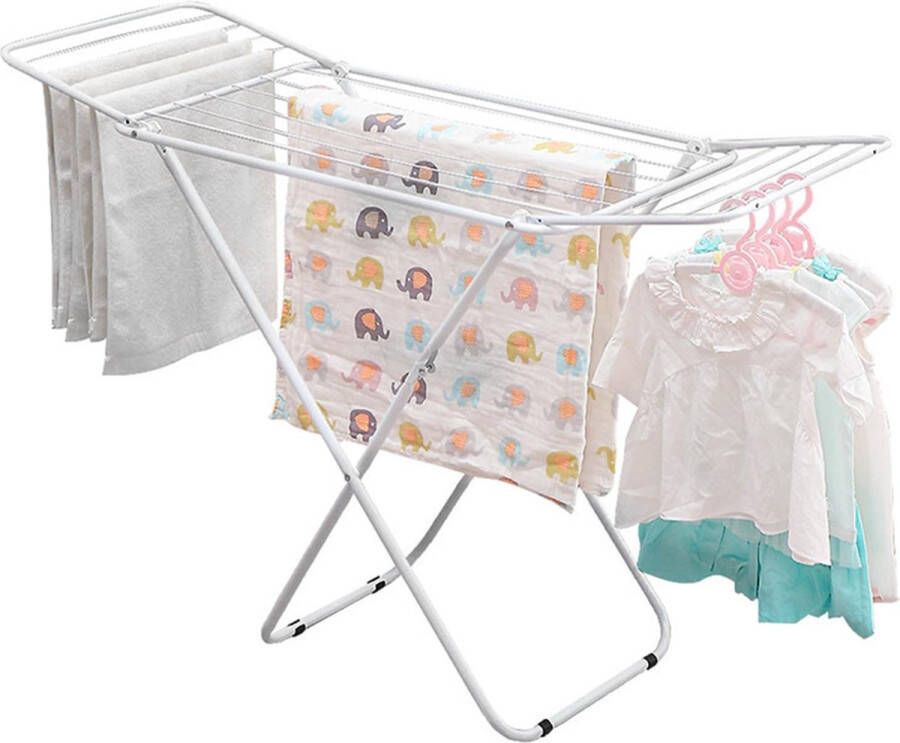 Gotrays Opvouwbaar wasrek Wing wasdroger met stabiele standaard staande droger kledingrek wasdroger vleugelwasrek 1.2 m drooglengte voor badkamer of balkon ruimtebesparende opslag Wit