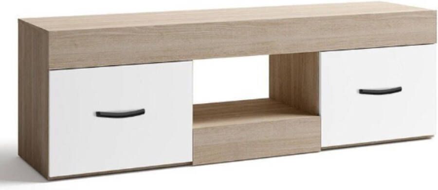 Gotrays TV-tafel eenvoudig modern huishouden klein huishouden multifunctionele opslag TV geïntegreerde kast wit en natuurlijke kleur geschikt voor woonkamer eetkamer moderne module-150*40*49cm