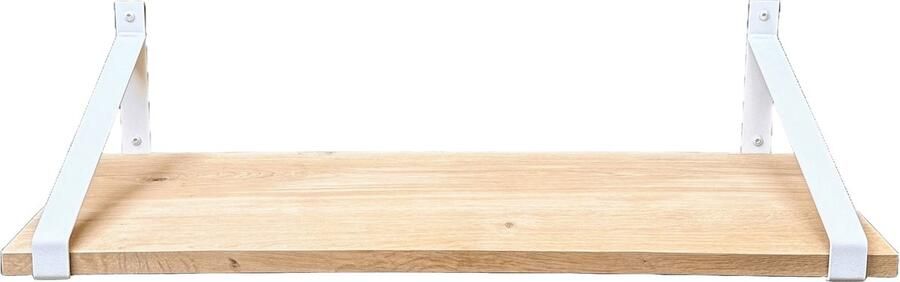 GoudmetHout Massief Eiken Wandplank 100x40 cm Industriële Plankdragers Staal Mat Wit Wandplank hout