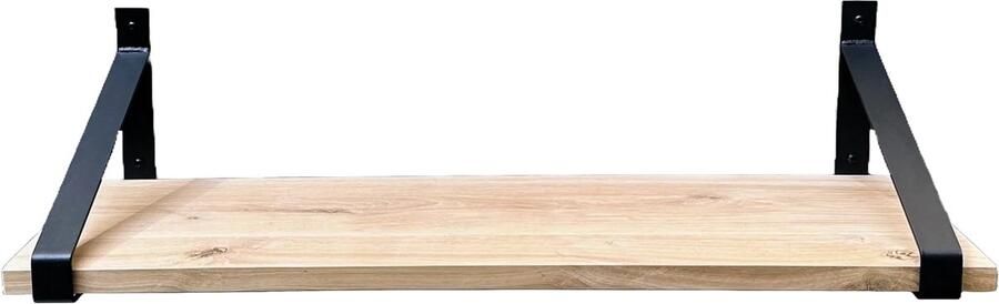 GoudmetHout Massief Eiken Wandplank 40x35 cm Industriële Plankdragers Staal Mat Zwart Wandplank hout