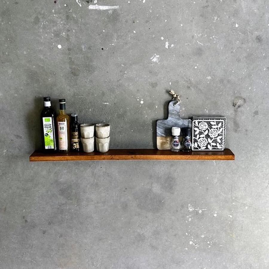 GoudmetHout Zwevende wandplank Blinde montage eiken 180 x 10 cm donker eiken zwevende boekenplank Incl. bevestiging