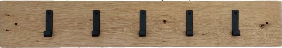 GoudmetHout Industriele kapstok Wandkapstok Eiken Stalen industriele haken mat zwart 8 haken Lengte 80 cm