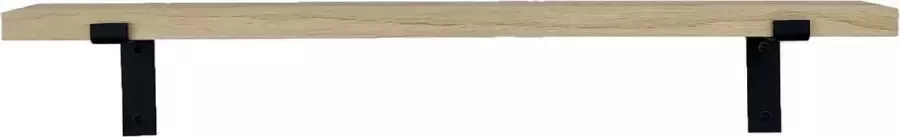 GoudmetHout Massief Eiken Wandplank 100x15 cm Industriële Plankdragers L-vorm Staal Mat Zwart