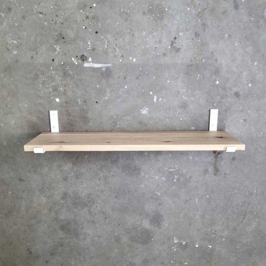 GoudmetHout Massief Eiken Wandplank 100x30 cm Industriële Plankdragers L-vorm Up Staal Mat Wit