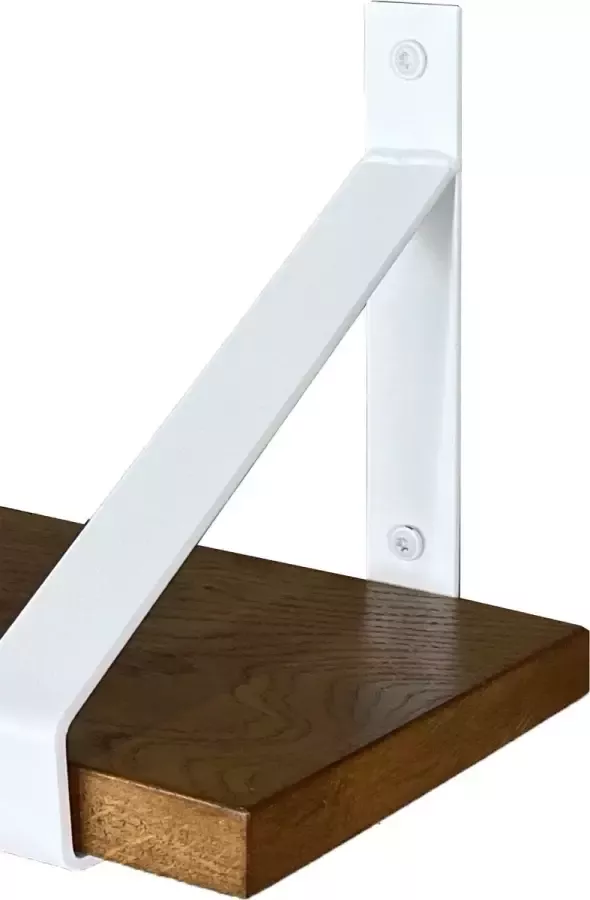 GoudmetHout Massief Eiken Wandplank 120x20 cm Donker eiken Industriële plankdragers mat wit Staal Wandplank hout