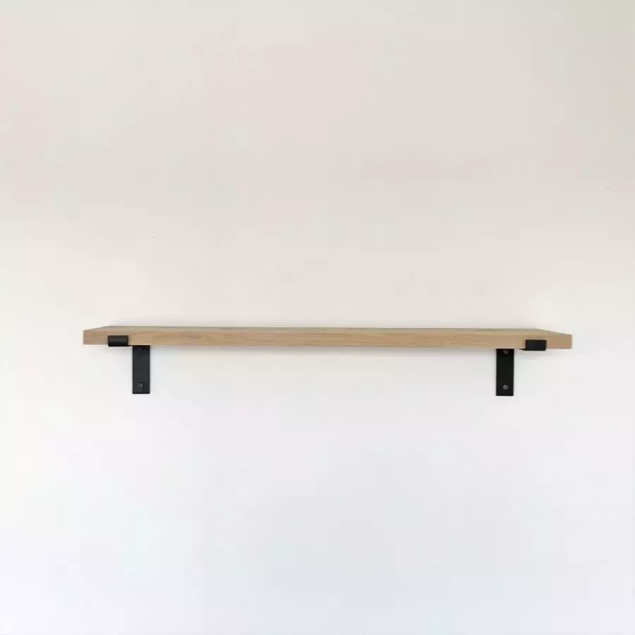 GoudmetHout Massief Eiken Wandplank 120x20 cm Industriële Plankdragers L-vorm Staal Mat Blank Wandplank industrieel