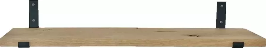 GoudmetHout Massief Eiken Wandplank 120x20 cm Industriële Plankdragers L-vorm Up Staal Mat Zwart Wandplank industrieel