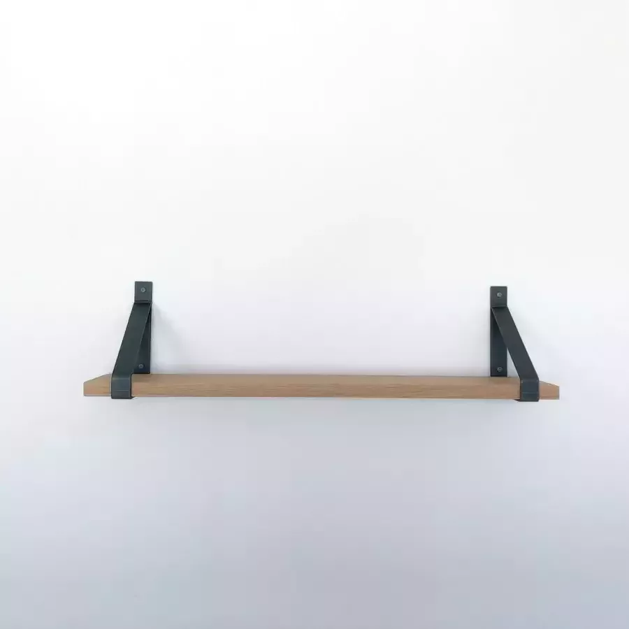 GoudmetHout Massief Eiken Wandplank 120x20cm Industriële Plankdragers Staal Mat Blank Wandplank industrieel