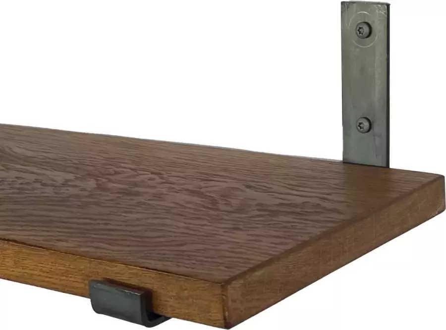 GoudmetHout Massief Eiken Wandplank 120x25 cm Donker eiken Industriële plankdragers L-vorm UP zonder coating Staal Wandplank Hout
