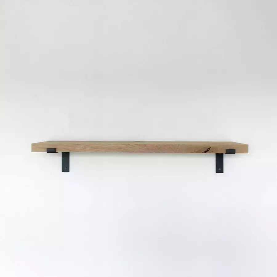 GoudmetHout Massief Eiken Wandplank 120x25 cm Industriële Plankdragers L-vorm Staal Mat Blank Wandplank industrieel