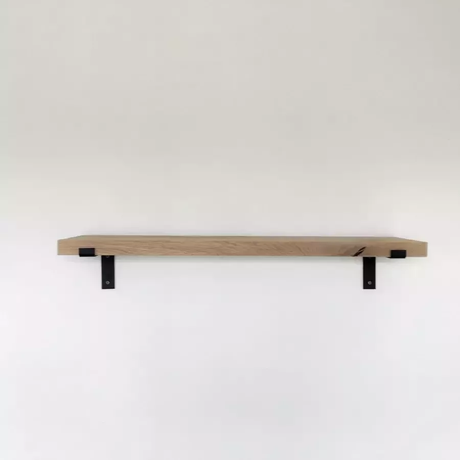 GoudmetHout Massief Eiken Wandplank 120x25 cm Industriële Plankdragers L-vorm Staal Mat Zwart Wandplank industrieel