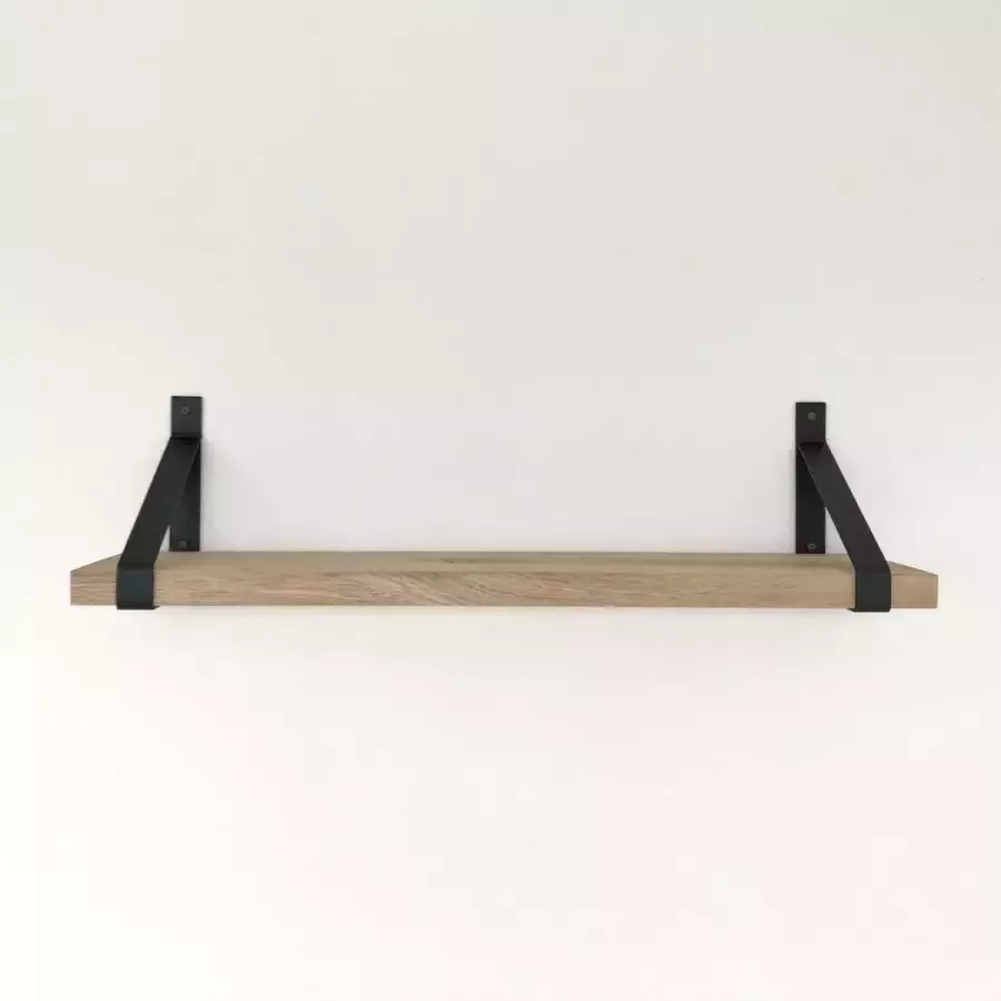 GoudmetHout Massief Eiken Wandplank 120x25 cm Industriële Plankdragers Staal Mat Blank Wandplank industrieel