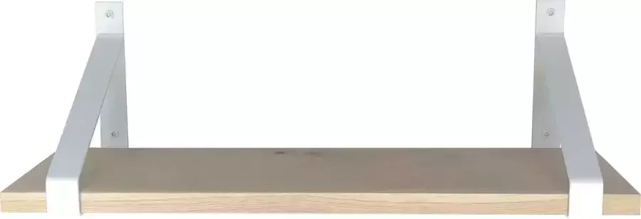GoudmetHout Massief Eiken Wandplank 120x25 cm Industriële Plankdragers Staal Mat Wit Wandplank industrieel
