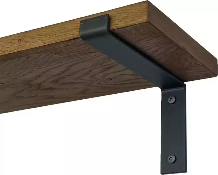 GoudmetHout Massief Eiken Wandplank 140x20 cm Donker eiken Industriële plankdragers L-vorm mat blank Staal Wandplank Hout