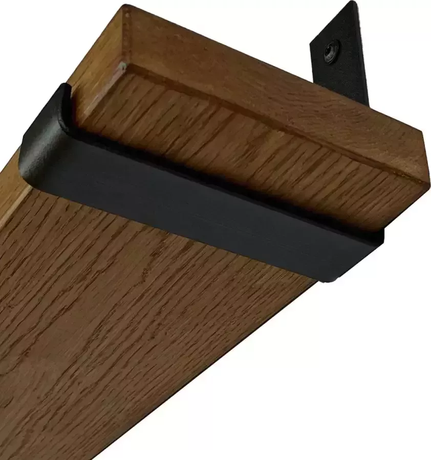 GoudmetHout Massief Eiken Wandplank 140x20 cm Donker eiken Industriële plankdragers L-vorm UP mat zwart Staal Wandplank Hout