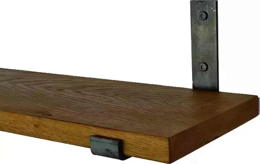 GoudmetHout Massief Eiken Wandplank 140x20 cm Donker eiken Industriële plankdragers L-vorm UP zonder coating Staal Wandplank Hout