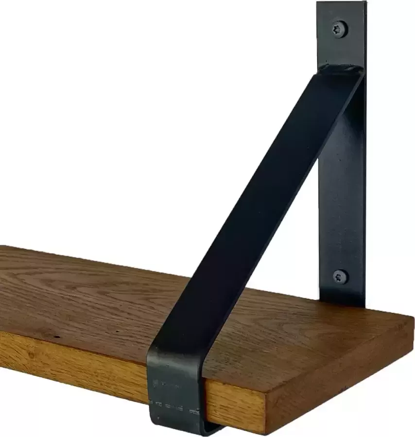 GoudmetHout Massief Eiken Wandplank 140x20 cm Donker eiken Industriële plankdragers mat blank Staal Wandplank hout