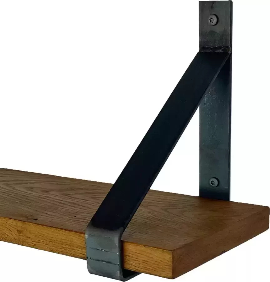 GoudmetHout Massief Eiken Wandplank 140x20 cm Donker eiken Industriële plankdragers zonder coating Staal Wandplank hout