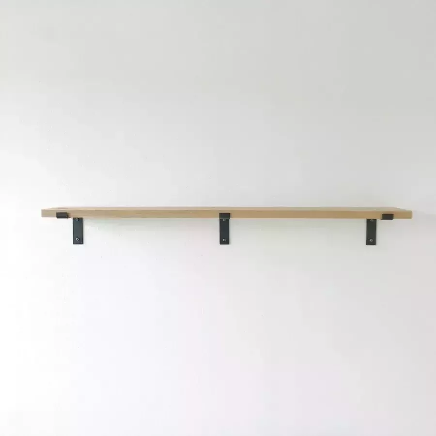 GoudmetHout Massief Eiken Wandplank 140x20 cm Industriële Plankdragers L-vorm Staal Mat Blank Boekenplank