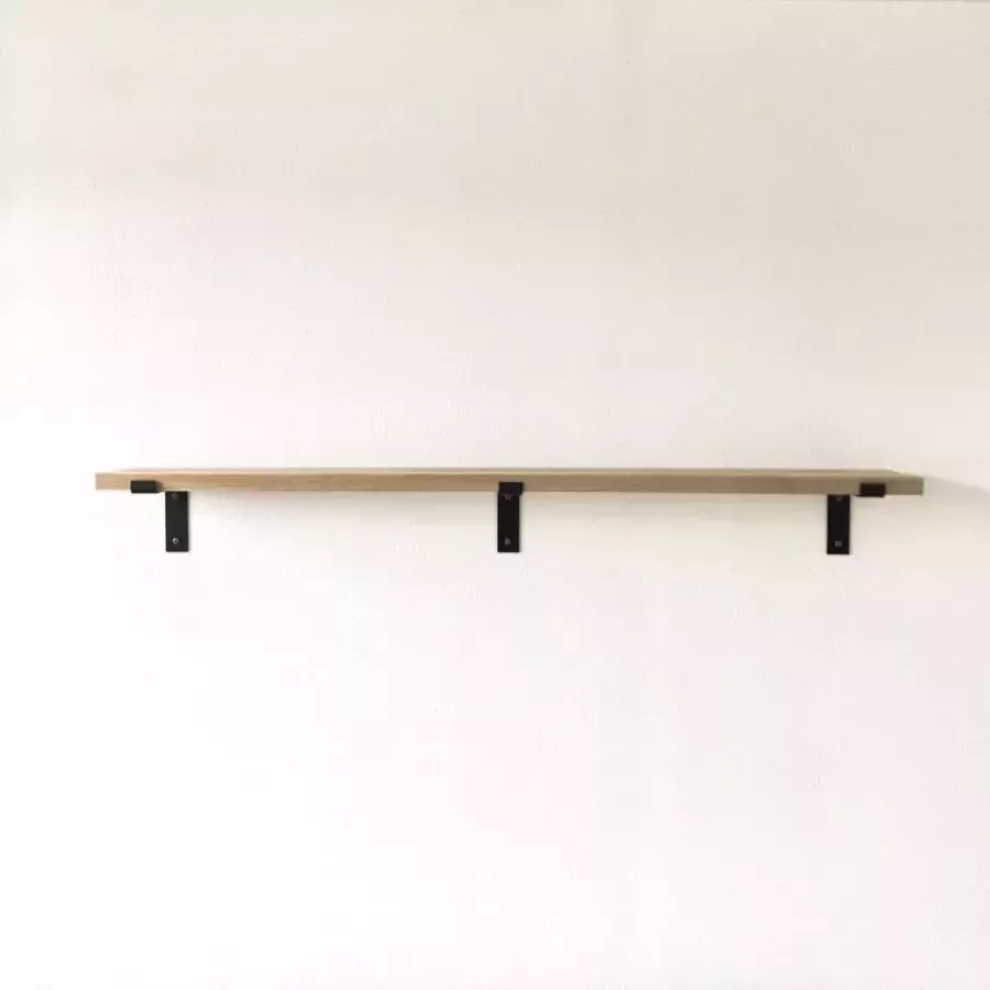 GoudmetHout Massief Eiken Wandplank 140x20 cm Industriële Plankdragers L-vorm Staal Mat Zwart Boekenplank