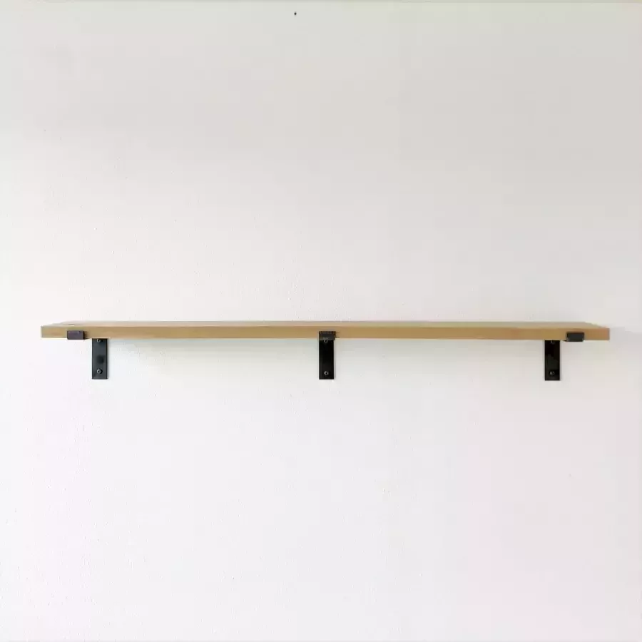 GoudmetHout Massief Eiken Wandplank 140x20 cm Industriële Plankdragers L-vorm Staal Zonder Coating Boekenplank