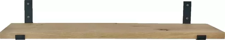 GoudmetHout Massief Eiken Wandplank 140x20 cm Industriële Plankdragers L-vorm Up Staal Mat Zwart Boekenplank