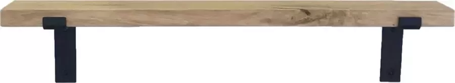 GoudmetHout Massief Eiken Wandplank 160x10 cm Industriële Plankdragers L-vorm Staal Mat Zwart Wandplank hout